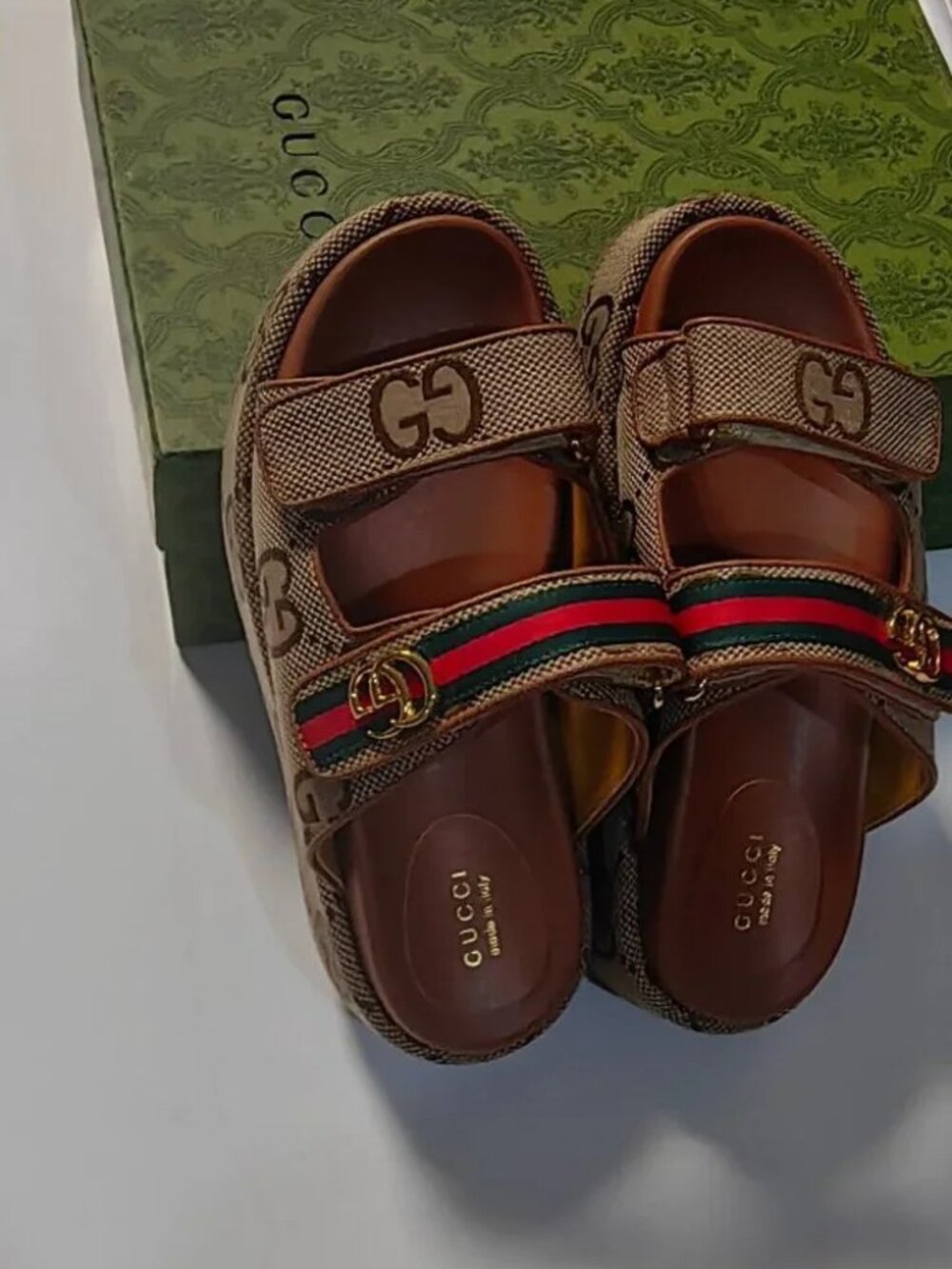 Gucci GG Supreme Canvas Platform Slide Sandals